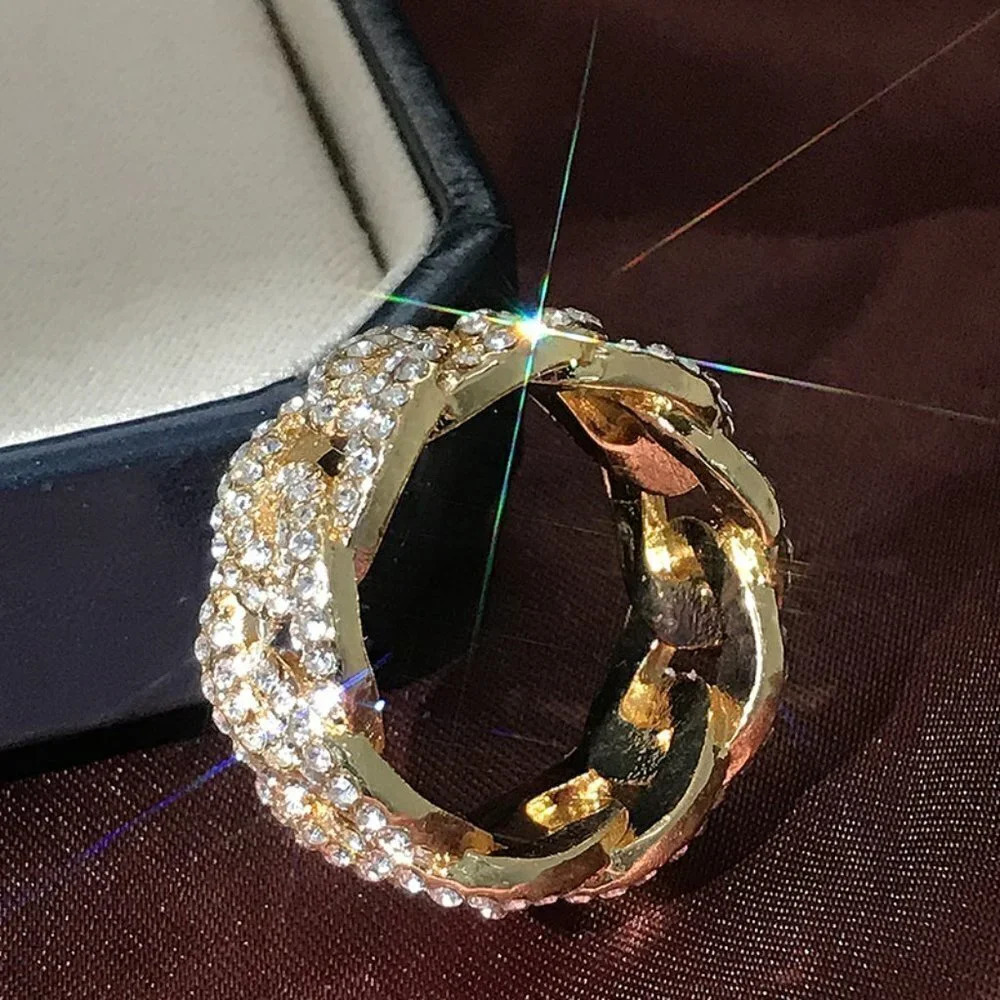 Elegant Gold Crystal Women's/Men's Statement Ring Sz 10 Unisex - Picture 9 of 12